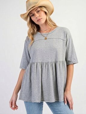 Easel Oversized Cuffed Sleeve Babydoll Top